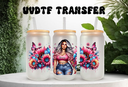 UVDTF Wrap Floral Butterfly Positive Quotes 16oz Can Glass Wrap Mug Tumbler, Strong Girl Wrap, Ready to Apply, Permanent Waterproof Adhesive