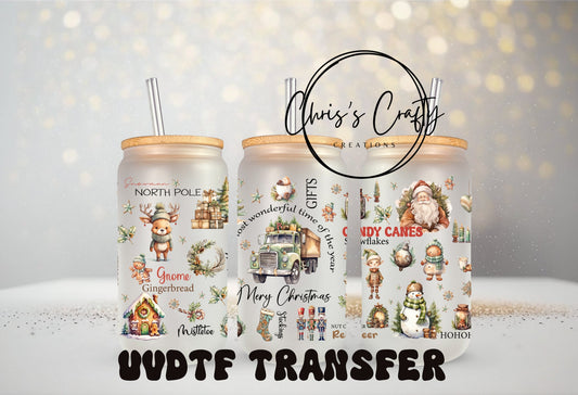 UVDTF WRAP ONLY for 16 oz can glass Retro Christmas  | Ready to apply | Waterproof | Permanent Adhesive