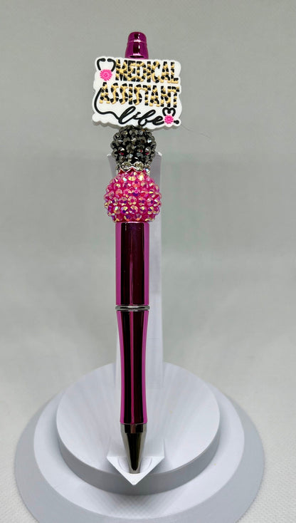 Medical Assistant Beaded Pen, Leopard Print, Sarcastic Pen, Fun Pens Acrylic Beads, Custom Pen, Retractable Ink Pen, Gifts, Graduation