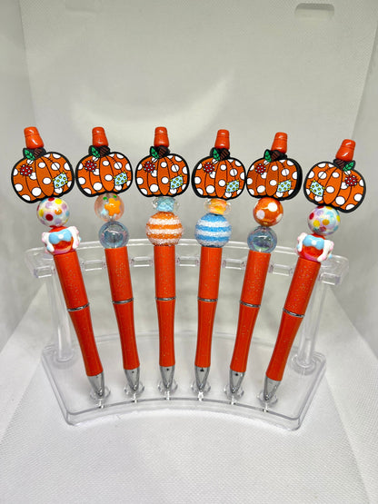 Beaded Pen Fall Pumpkin Polka Dots, Fun Pens Acrylic Beads, Custom Pen, Retractable Ink Pen, Gifts for her, Teacher, Nurses, Medical