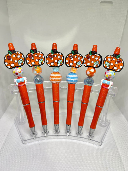 Beaded Pen Fall Pumpkin Polka Dots, Fun Pens Acrylic Beads, Custom Pen, Retractable Ink Pen, Gifts for her, Teacher, Nurses, Medical
