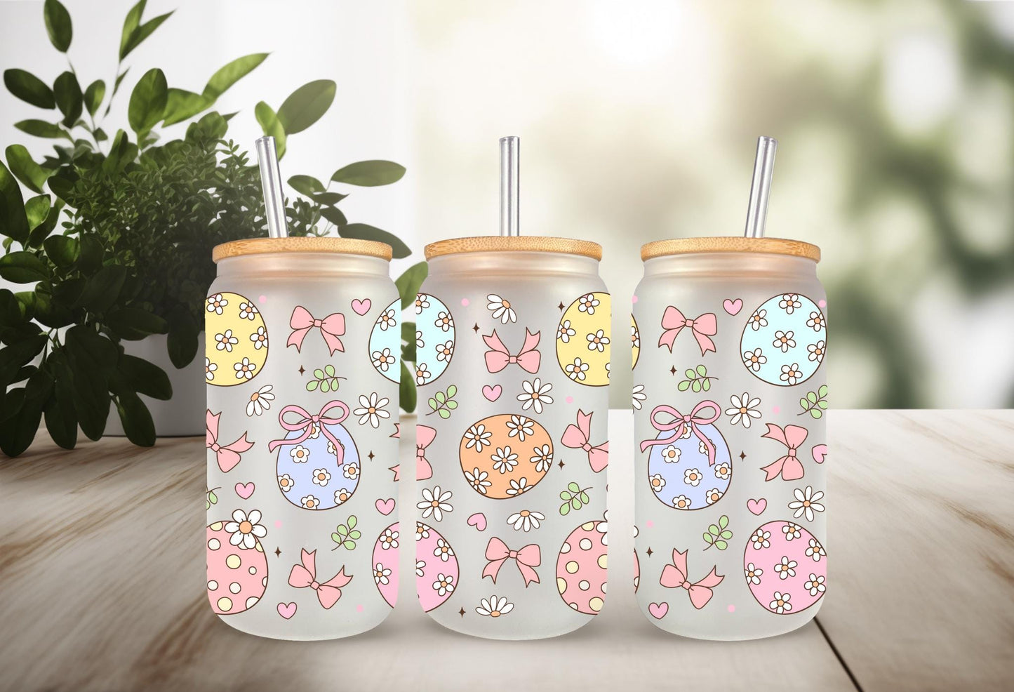 UVDTF Wrap Easter Egg Coquette Bow 16oz Can Glass Mug Tumbler, Ready to apply, Permanent Waterproof  Adhesive