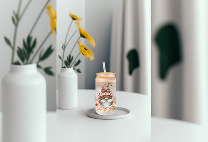 UVDTF Wrap Gnome Floral 16oz Can Glass Wrap  Mug Tumbler, Mom Gift, Ready to apply, Permanent Adhesive Waterproof, Add on a Cup