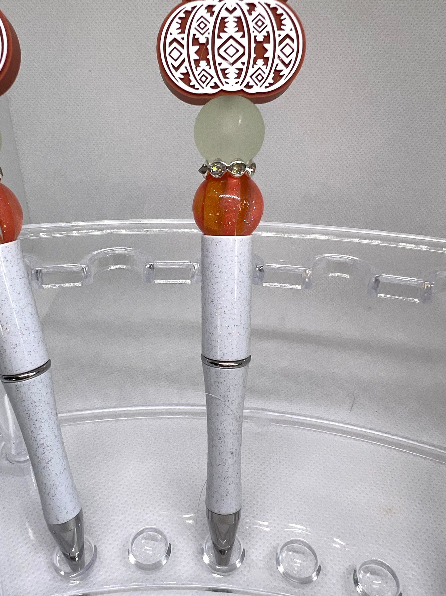 Beaded Pen Pumpkin Aztec Print, Fun Pens Acrylic Beads, Custom Pen, Retractable Ink Pen, Gifts for her, Teacher, Nurses, Medical