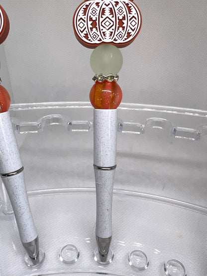 Beaded Pen Pumpkin Aztec Print, Fun Pens Acrylic Beads, Custom Pen, Retractable Ink Pen, Gifts for her, Teacher, Nurses, Medical