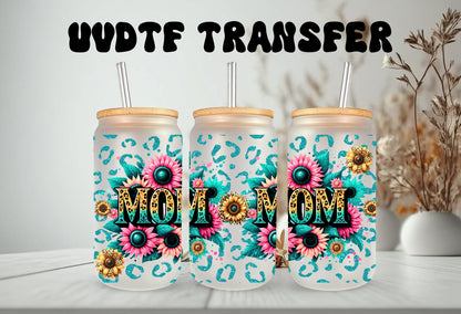 UVDTF Wrap Mom Floral 16oz Can Glass Mug Tumbler, Ready to apply, Permanent Adhesive Waterproof