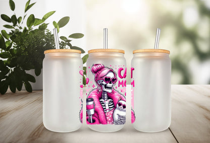 UVDTF Decal Cat Mom Retro Skeleton It’s a Throat P*nch Kind of Day 16oz Can Glass Mug Tumbler, Ready to Apply, Permanent Waterproof Adhesive