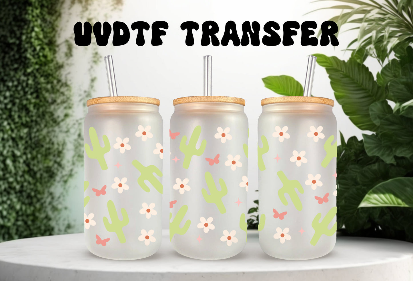 Cactus Wrap Decal - Waterproof Adhesive Cup Wrap for 16 oz Can Glass Tumbler