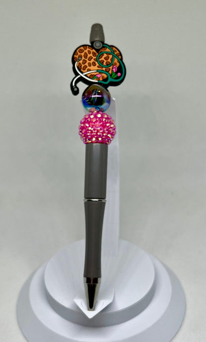 Medical Heart Stethoscope Beaded Pen, Leopard Print, Sarcastic Pen, Fun Pens Acrylic Beads, Custom Pen, Retractable Ink Pen, Graduation
