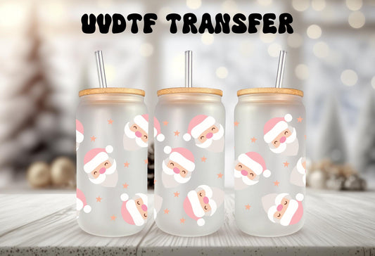 UVDTF Wrap Pastel Santa Claus 16oz Can Glass Mug Tumbler. Winter Wrap, Ready to Apply, Permanent Waterproof Adhesive, Double Sided Print