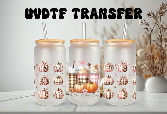 UVDTF Wrap Fall Vibes Spice Baby for 16oz Can Glass or 40oz Tumbler, Iced Coffee, Ready to apply, Permanent adhesive