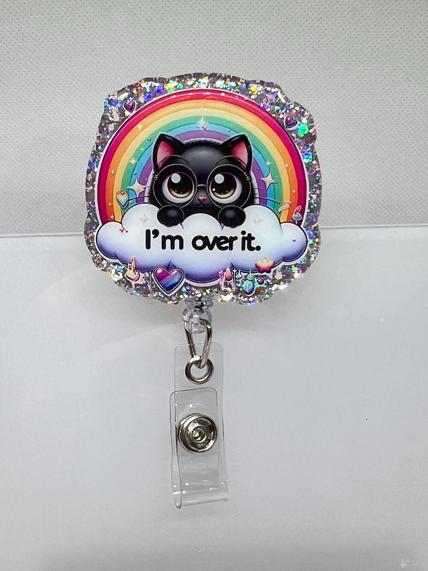 Acrylic Blank Decal Set Cat Black I'm Over IT, DIY Badge Reels, UVDTF sticker, Sarcastic Funny, Unfinished Badge Reel, Badge Reel Blank