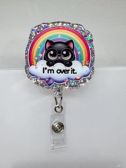 Acrylic Blank Decal Set Cat Black I'm Over IT, DIY Badge Reels, UVDTF sticker, Sarcastic Funny, Unfinished Badge Reel, Badge Reel Blank