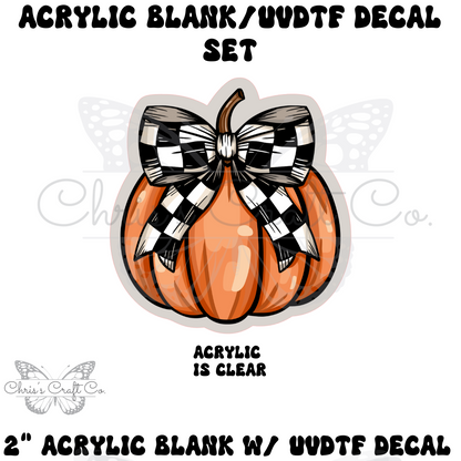 Acrylic Blank Decal Set Pumpkin Checkered Bow, DIY Badge Reels, Fall Blank UVDTF sticker, Unfinished Badge Reel, Badge Reel Blanks