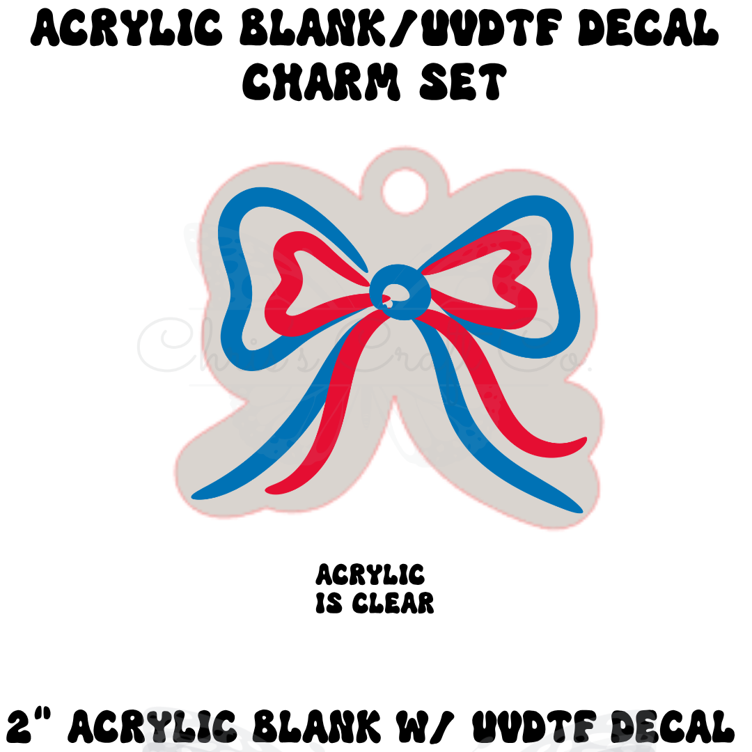 Patriotic Coquette Bow Acrylic Blank & UVDTF Decal Set - 1.2" 4th of July DIY