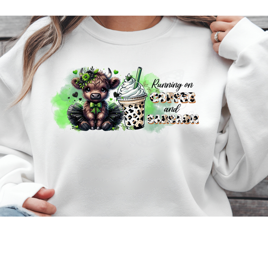 Running on Coffee and Sarcasm Highland Cow DTF Transfer - Ready to Press Decal