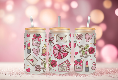 16oz Libbey Can Glass UVDTF Wrap, Date Night Cup Decal, Permanent Waterproof Transfer Sticker, Ready to Apply UVDTF