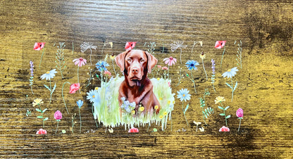 UVDTF Wrap Chocolate Lab Floral 16oz Can Glass Mug Tumbler, Dog Wrap, Ready to apply, Permanent Waterproof Adhesive