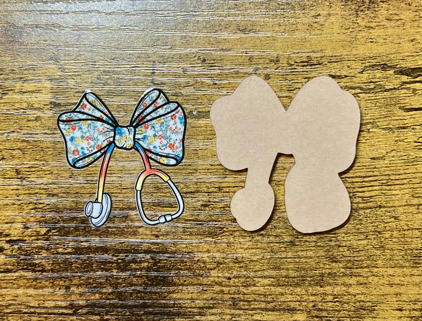 Acrylic Blank Bow Retro Flowers & Stethoscope UVDTF Decal Set – DIY Crafts, Bow Blank UVDTF sticker, Unfinished Badge Reel