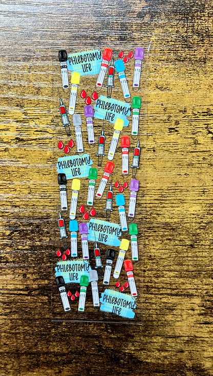 UV DTF pen wrap featuring medical-themed phlebotomy lab.