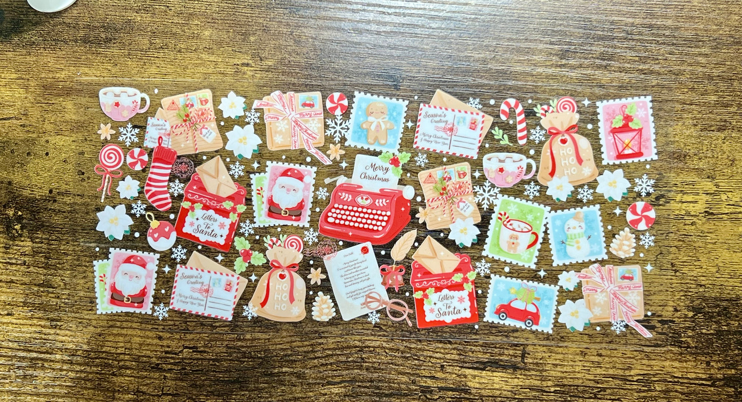 UVDTF Wrap Christmas Letters 16oz Can Glass, Mug, Tumbler, Ready to apply, Permanent Waterproof Adhesive