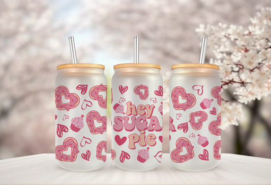 UV DTF wrap for 16oz glass can featuring Valentine heart, peel-and-stick application.