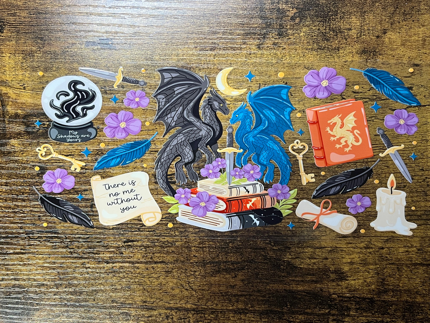 Fantasy Dragon UV DTF Cup Wrap – “My Shadows Are Yours” | Magic, Romance, Gothic