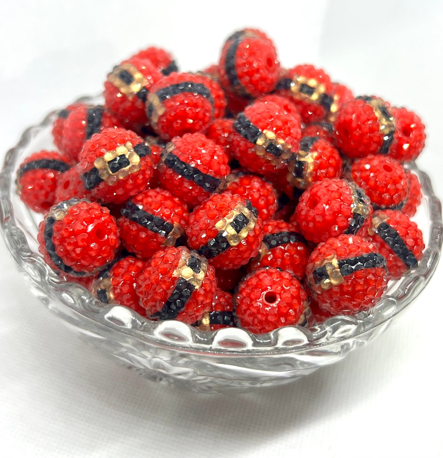 Festive Rhinestone Santa Belt Acrylic Beads - 16mm - Red, Black & Gold - Holiday Jewelry Making Supplies, Acrylic Fancy Beads in Bulk