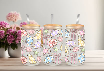 UVDTF Wrap Colorful Seashells 16oz Can Glass Mug Tumbler, Ready to apply, Permanent Waterproof Adhesive, Add on a Cup