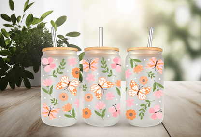 UVDTF Wrap Floral Butterfly 16oz Can Glass Mug Tumbler Wrap, Butterfly Wrap, Ready to apply, Permanent Adhesive, Double sided option