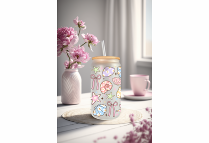 UVDTF Wrap Colorful Seashells 16oz Can Glass Mug Tumbler, Ready to apply, Permanent Waterproof Adhesive, Add on a Cup