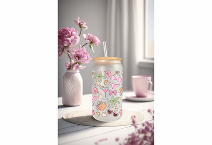 UVDTF Wrap Girly Flamingo Beaches 16oz Can Glass Mug Tumbler, Ready to apply, Permanent Waterproof Adhesive, Add on a Cup