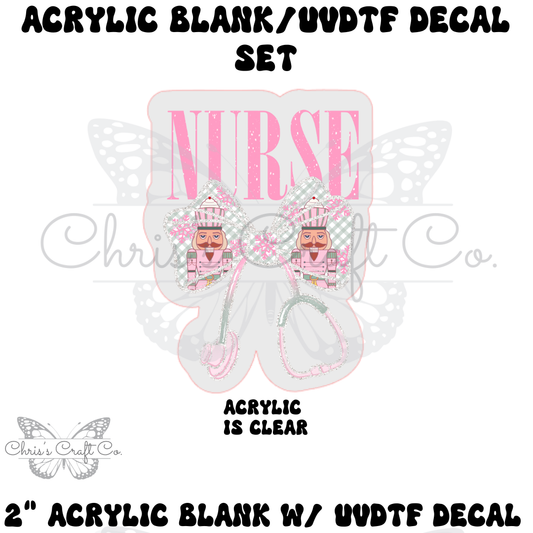 Nurse Christmas Acrylic Badge Reel Set | Pink Nutcracker UV DTF Transfer | Holiday Stethoscope Bow | Clear Acrylic Blank