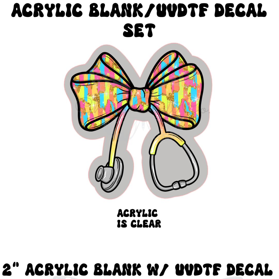 Preppy Paint Stethoscope Bow Acrylic Blank & UVDTF Decal Set | Coquette Medical Badge Reel DIY | Nurse & Doctor Gift (Copy)