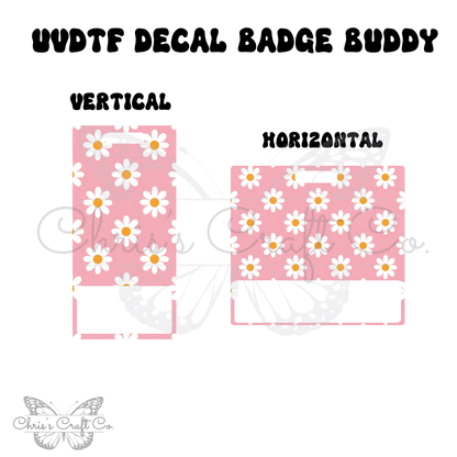 UVDTF Retro White Daisy Badge Sticker w/ Acrylic Blank – Orange Brown Badge Buddy for Nurses, Teachers, Hospital Staff