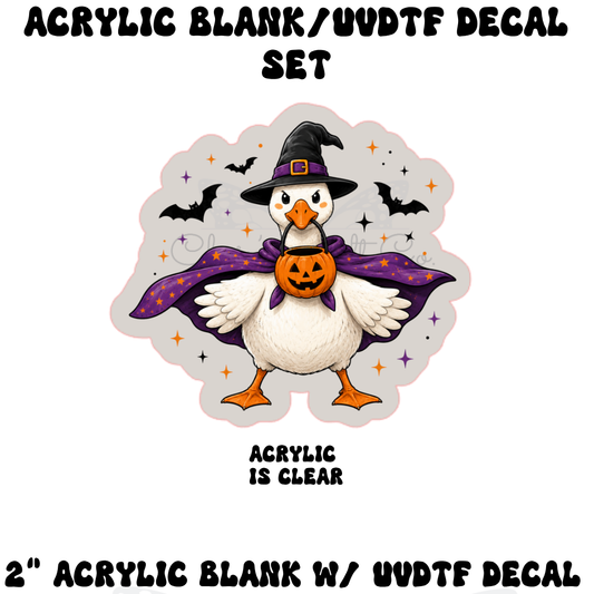 Halloween Goose Witch Acrylic Blank & UVDTF Decal Set | DIY Badge Reel Supplies