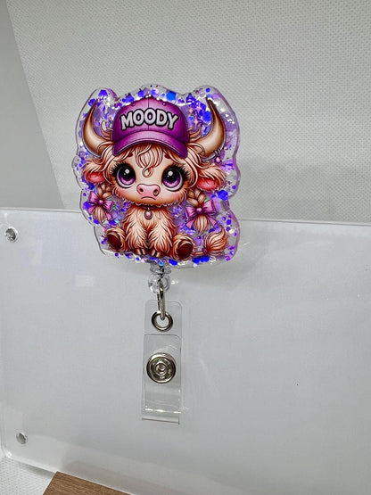 Highland Cow Moody Acrylic Blank Decal Set, DIY Badge Reels, Bow Blank UVDTF sticker, Unfinished Badge Reel, Badge Reel Blanks