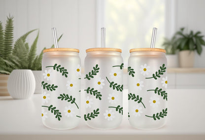 UVDTF Wrap Garden Daisy 20oz Can Glass Mug Tumbler, Floral Wrap, Ready to apply, Permanent Adhesive Waterproof, Double Sided Option