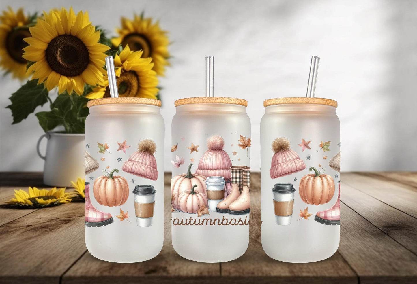 UVDTF Wrap Autumn Basics Boots Hat  Pumpkin Iced Coffee for 16oz Can Glass or 40oz Tumbler, Fall Wrap Ready to apply, Permanent adhesive
