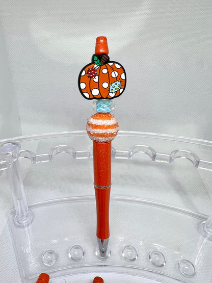 Beaded Pen Fall Pumpkin Polka Dots, Fun Pens Acrylic Beads, Custom Pen, Retractable Ink Pen, Gifts for her, Teacher, Nurses, Medical
