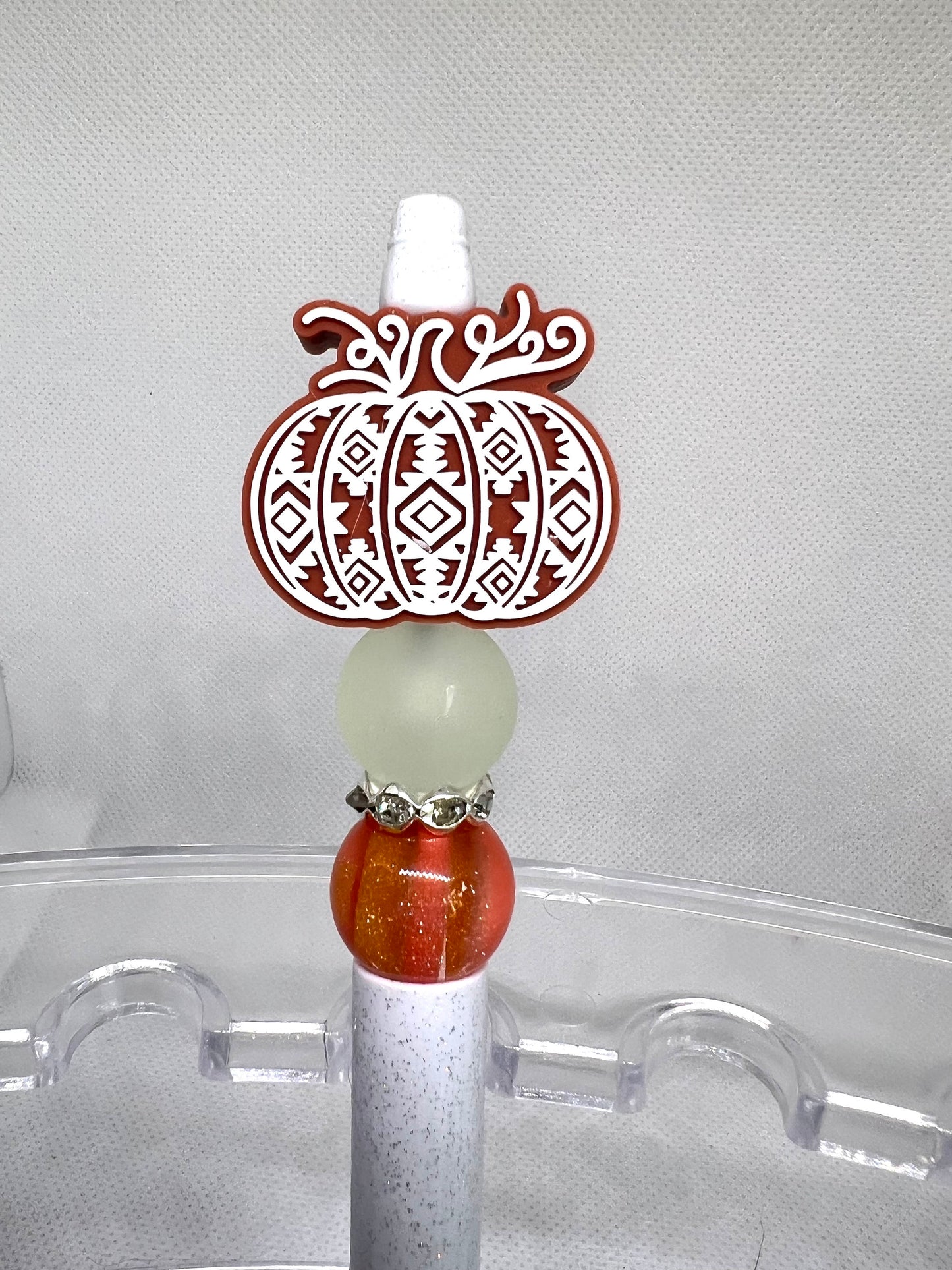 Beaded Pen Pumpkin Aztec Print, Fun Pens Acrylic Beads, Custom Pen, Retractable Ink Pen, Gifts for her, Teacher, Nurses, Medical