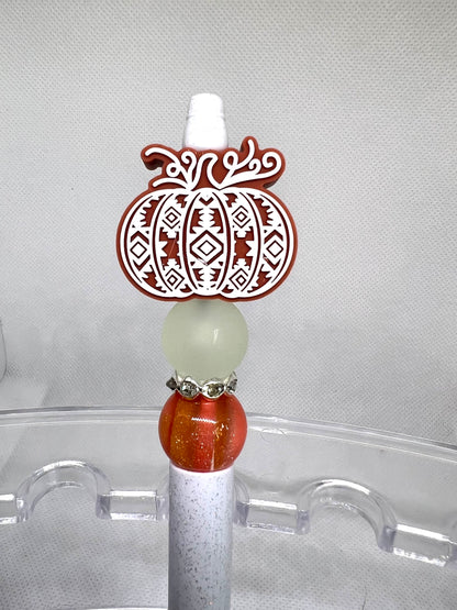 Beaded Pen Pumpkin Aztec Print, Fun Pens Acrylic Beads, Custom Pen, Retractable Ink Pen, Gifts for her, Teacher, Nurses, Medical