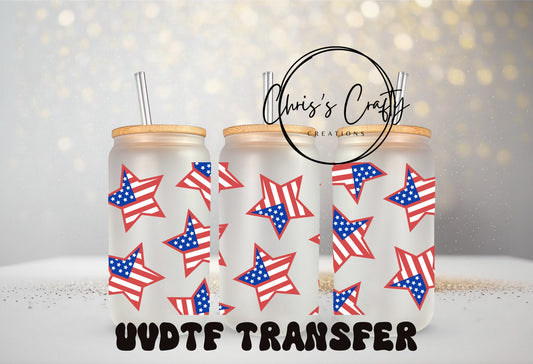UVDTF America Stars Independence Day for 16oz Can Glass Mug Tumbler, Ready to apply, Permanent Waterproof Adhesive, Double Sided Option
