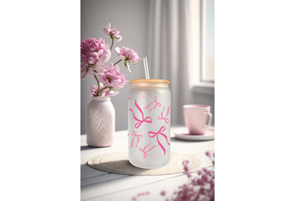 UVDTF Wrap Coquette Bows Dark Pink 16oz Can Glass Wrap Mug Tumbler, Ready to Apply, Permanent Waterproof Adhesive