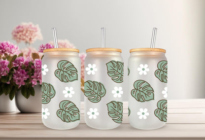 UVDTF Wrap Monstera Daisy Plants for 16oz Can Glass Mug Tumbler,  Plant Daisy Wrap, Ready to Apply, Permanent Waterproof Adhesive