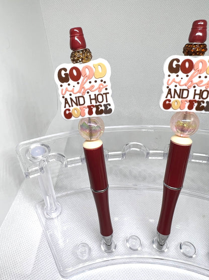 Beaded Pen Coffee Vibes, Fun Pens Acrylic  Beads, Beaded Pen, Retractable Ink Pen, Gifts