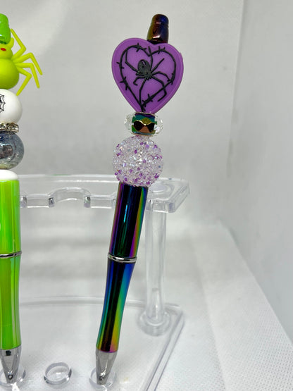 Beaded Pen Halloween Black Spider, Fun Pens Acrylic Beads, Custom Pen, Retractable Ink Pen, Gifts for her, Teacher, Nurses, Medical