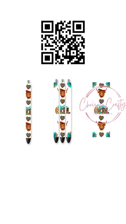 UVDTF Pen Wrap Highland Cow, Ready to Apply, Permanent Waterproof Adhesive