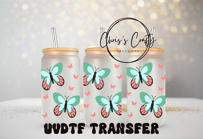 UV DTF Cup Wrap - Waterproof Butterfly Cup Sticker with Permanent Adhesive for 16 oz Glass & 20 oz Can