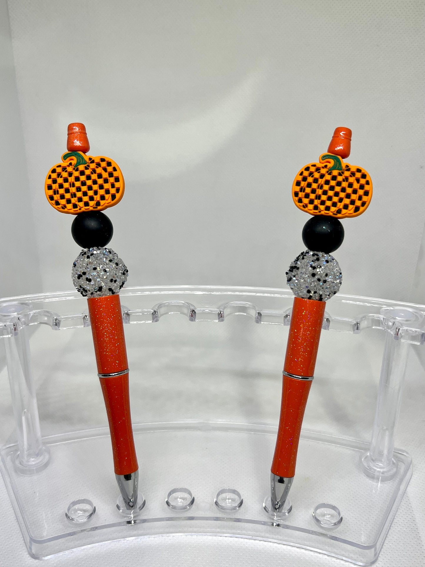 Beaded Pen Fall Pumpkin Checkered, Fun Pens Acrylic Beads, Custom Pen, Retractable Ink Pen, Gifts for her, Teacher, Nurses, Medical